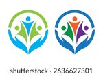 Man circle hand and tree logo design vector Safe Health and nutrition logo vector template