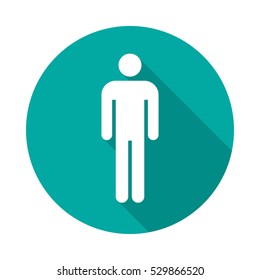 Man circle icon with long shadow. Flat design style. Man simple silhouette. Modern round icon in stylish colors. Web site page and mobile app design vector element.
