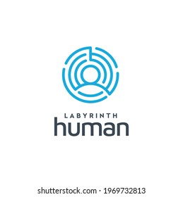 Man with circle labyrinth, People with Digital Signal Target for People Database Target logo