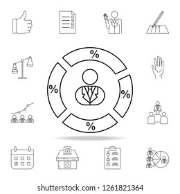 man in a circle pie with interest icon. Detailed outline set of elections element icons. Premium graphic design. One of the collection icons for websites, web design on white background