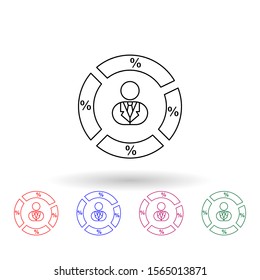 Man in a circle pie with interest multi color icon. Simple thin line, outline vector of election icons for ui and ux, website or mobile application