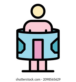 A man in a circle scanner icon. Outline a man in a circle scanner vector icon color flat isolated