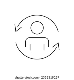 Man in circular arrow. Human rotation, sync account icon line style isolated on white background. Vector illustration