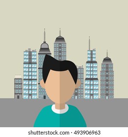 man with city background image 