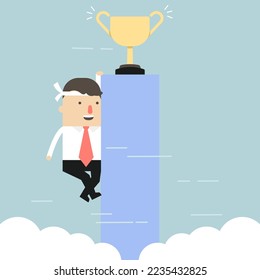 Man clamber bar hurdle, working hard businessman concept, search for  succeed. vector