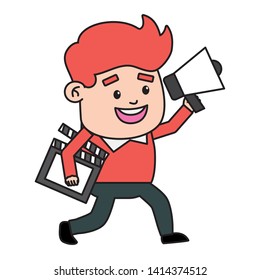 man with clapboard and speaker film production vector illustration