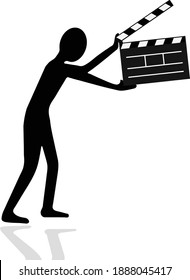 man with clapperboard, movie scene, motion picture set, vector illustration