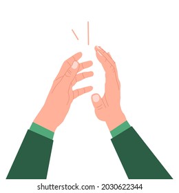 Hombre aplaudiendo manos aisladas en fondo blanco. Ilustración vectorial en estilo plano.
