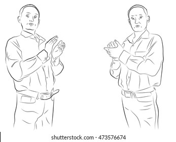 The man claps his hands. Pencil drawing.