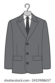 Man classical suit on plastic hanger vector illustration.