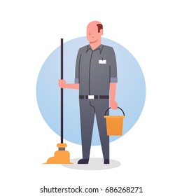 Man Cleaner Icon Cleaning Service Worker Professional Occupation Flat Vector Illustration