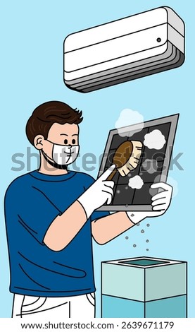 Man Cleaning Air Filter of Air Conditioner