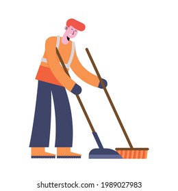 man cleaning with broom character