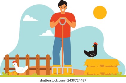A man cleaning a chicken coop