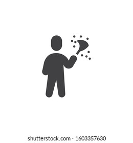 Man cleaning dust vector icon. filled flat sign for mobile concept and web design. Cleaner maid with duster brush glyph icon. Symbol, logo illustration. Vector graphics