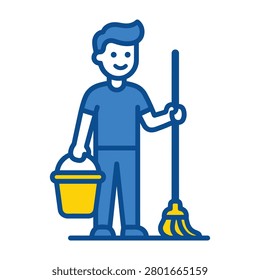 Man cleaning floor with mop and bucket cleaning housekeeping maintenance character illustration domestic cleaningtools housecleaner