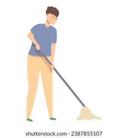 Man cleaning the floor with mop icon cartoon vector. Household hygiene routine. Cleaning equipment.
