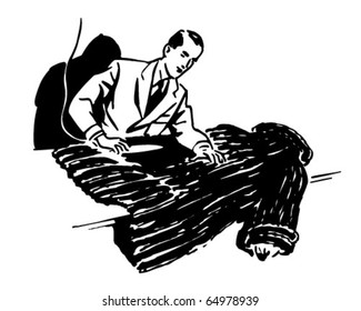 Man Cleaning Fur Coat - Retro Clipart Illustration