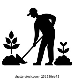 A man is cleaning the garden silhouette vector illustration 