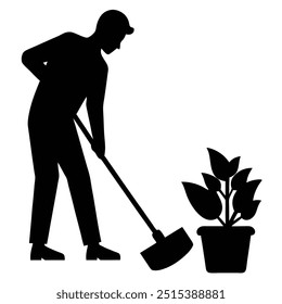 A man is cleaning the garden silhouette vector illustration 