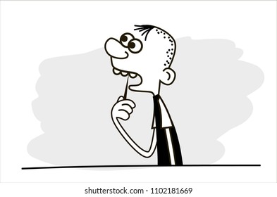 Man cleaning his teeth with a toothpick after eating. Funny vector.