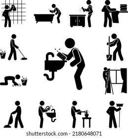 icono de limpieza de man en una colección con otros elementos