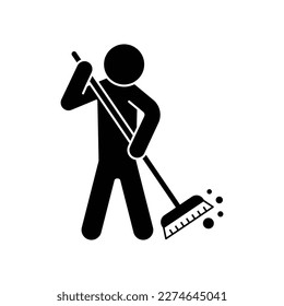 Man cleaning icon design. Volunteer man sweeping icon. Man with a broom vector icon. isolated on white background. vector illustration