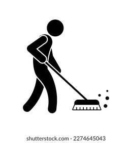 Man cleaning icon design. Volunteer man sweeping icon. Man with a broom vector icon. isolated on white background. vector illustration