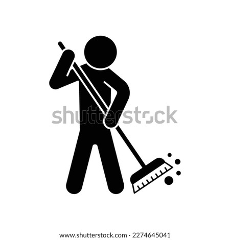 Man cleaning icon design. Volunteer man sweeping icon. Man with a broom vector icon. isolated on white background. vector illustration