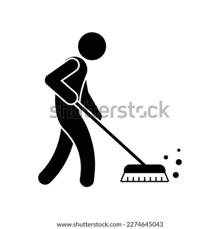 Man cleaning icon design. Volunteer man sweeping icon. Man with a broom vector icon. isolated on white background. vector illustration