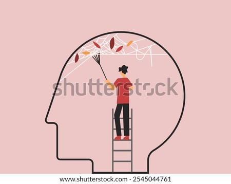Man cleaning mental health issues inside brain conceptual illustration