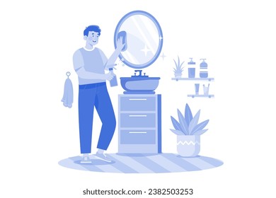 Espejo De Limpieza De Hombre En El Baño