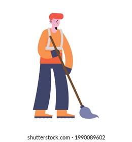 man cleaning with mop character