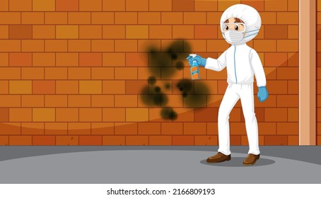 A Man Cleaning Mould On The Wall Illustration