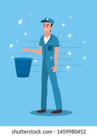 man cleaning products and supplies