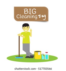man cleaning the room.flat design