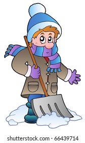 Man cleaning snow - vector illustration.