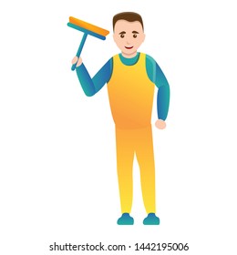 Man cleaning window icon. Cartoon of man cleaning window vector icon for web design isolated on white background
