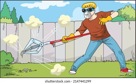 Man cleaning working.   Environment protection. 