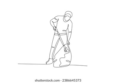 A man cleans the environment of garbage. World enviromental education day one-line drawing