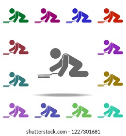 man cleans the floor icon. Elements of Cleaners in multi color style icons. Simple icon for websites, web design, mobile app, info graphics