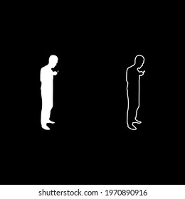 Man cleans teeth Male brushing Toothbrush hold in hand arm Taking care health Oral hygiene Healthy lifestyle concept Morning routine Dentalcare silhouette white color vector illustration solid 