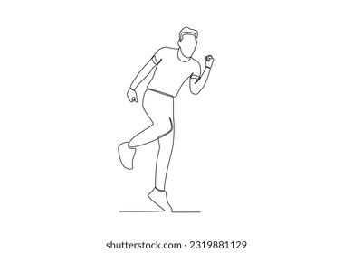 A man clenched his fist while raising one leg. World youth day one-line drawing