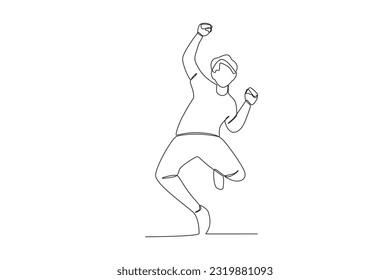 A man clenched his fists happily. World youth day one-line drawing