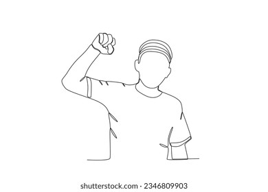 A man clenched his fists. Youth pledge one-line drawing