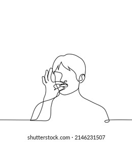 man clenched his own lips - one line drawing vector. concept of shutting yourself up, keeping secrets, metaphor for silence when you want to speak, self-censorship