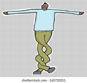 Man with clenched teeth and twisted legs