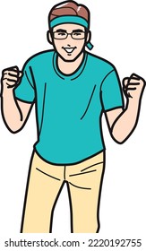 A man clenches both fists in support.