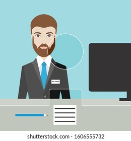 Man man clerk in a bank. Flat vector. 