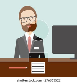 Man Clerk In A Bank. Flat Vector. 